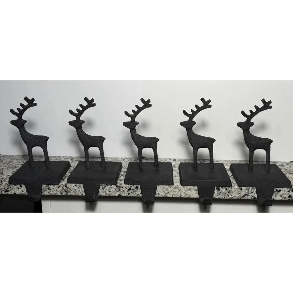 Crate & Barrel 3D Zinc Reindeer Matte Black Christmas Stocking Holder Set Of 5